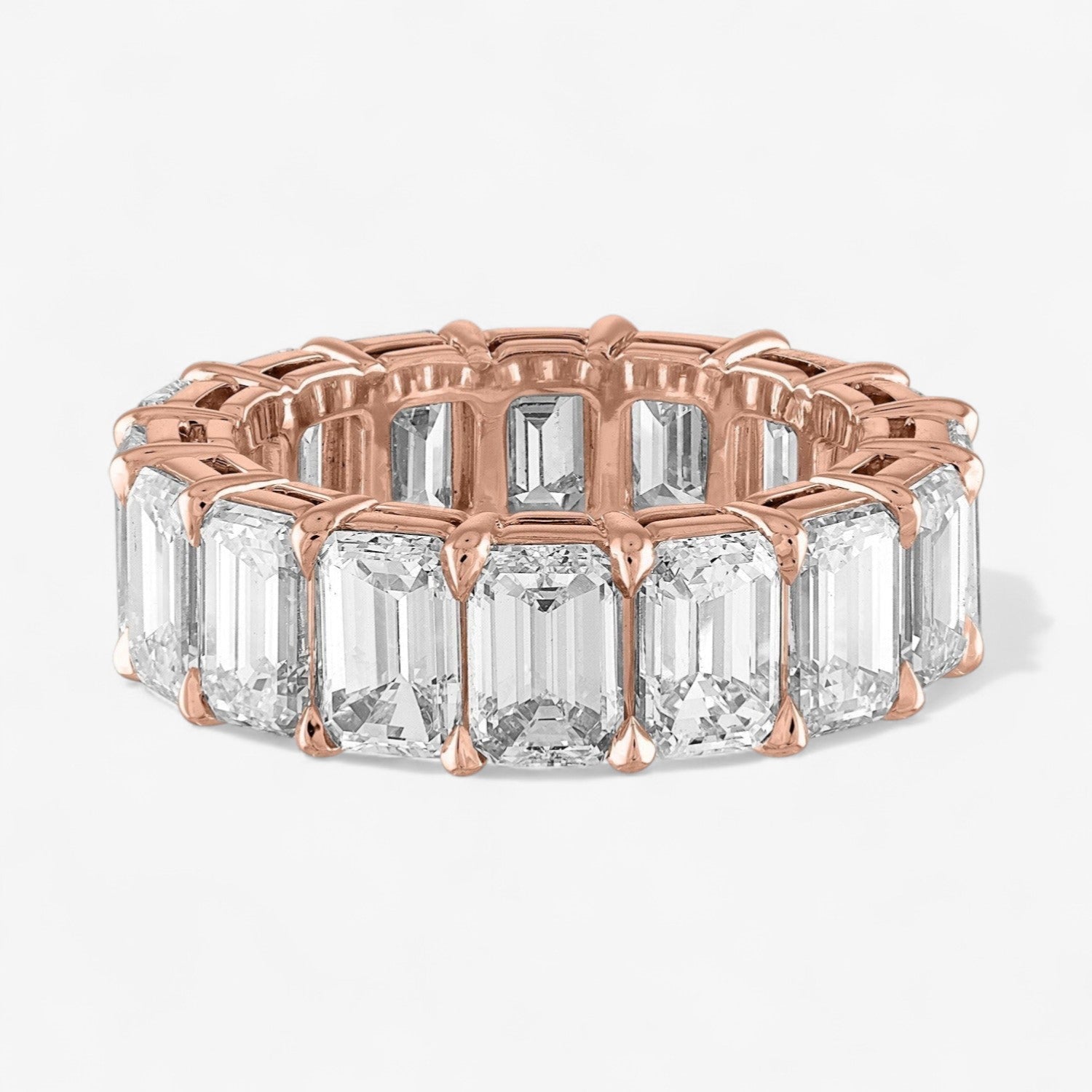 Heart Diamond Eternity Band 14K Rose Gold Emerald