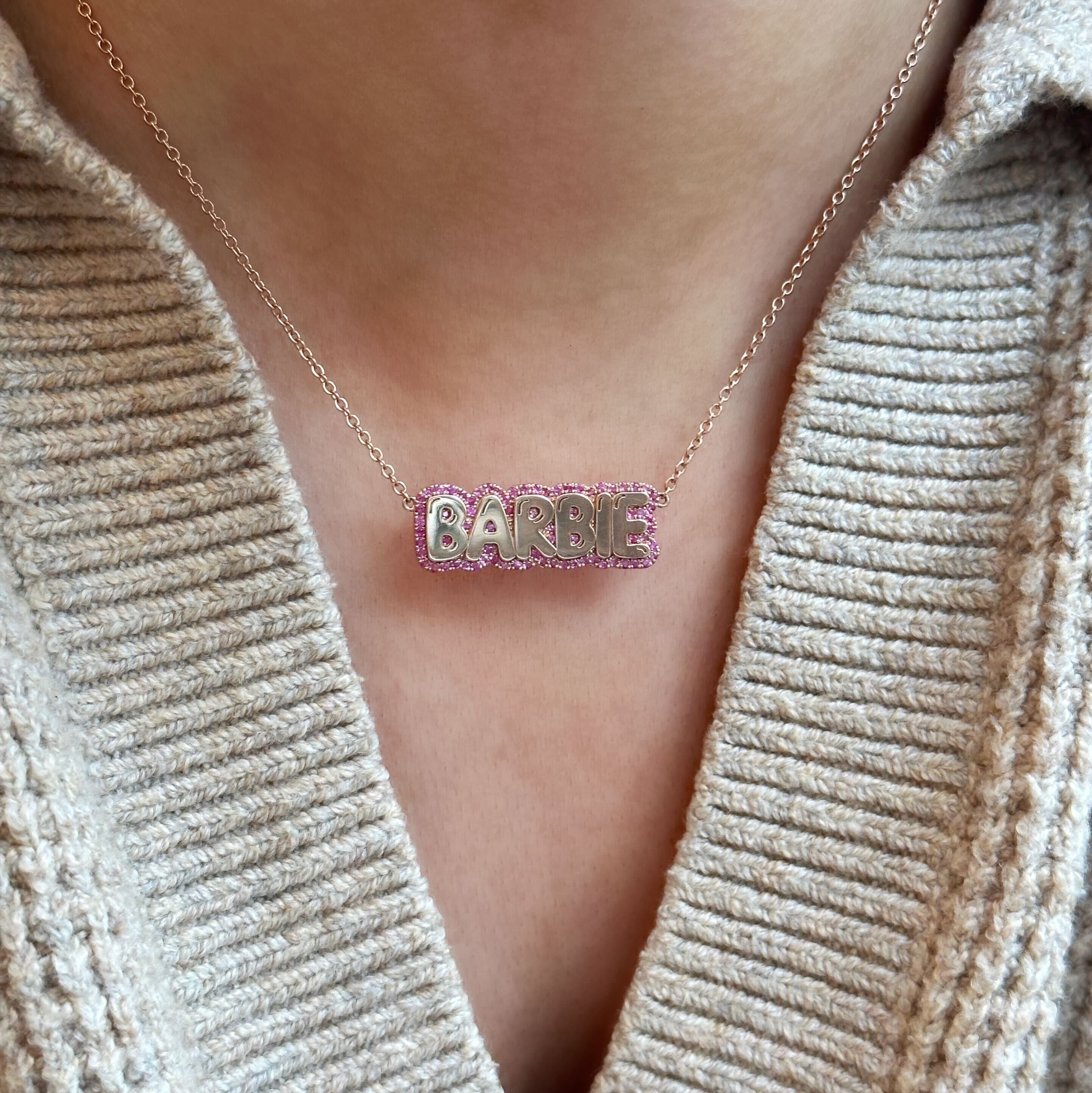 Large Bubble Necklace with Pink Sapphire Outline "BARBIE"