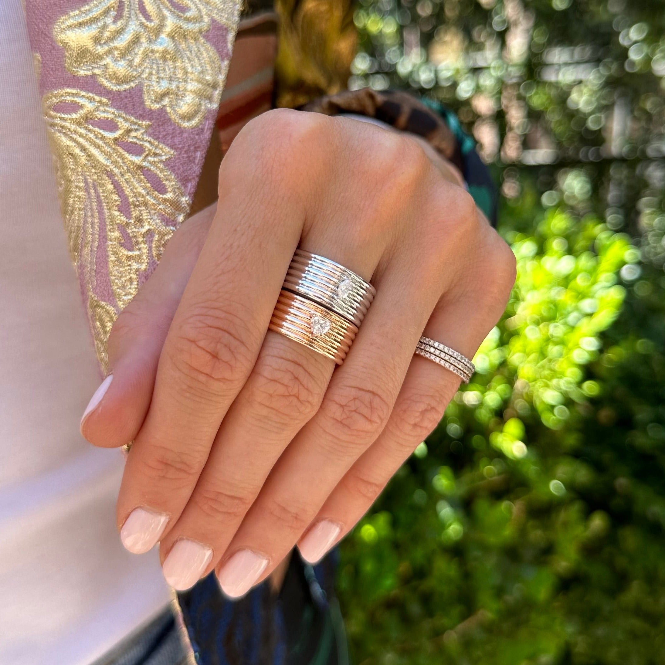 Stacked Coin Marquise Shape Diamond Cigar Band
