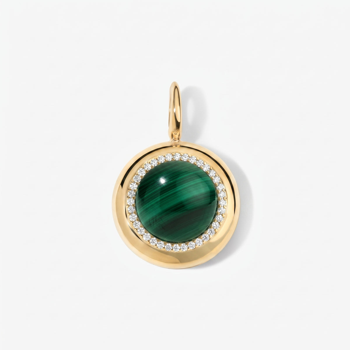 Large Malachite Candy Button Charm 14K Yellow Gold