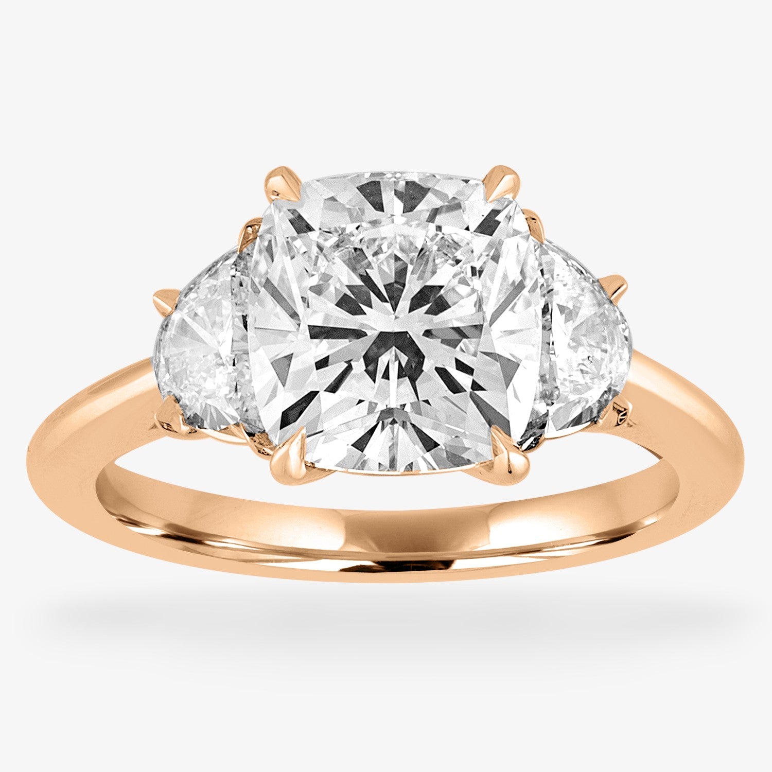 Engagement Ring Setting with Half Moon Side Stones 14K Rose Gold Cushion