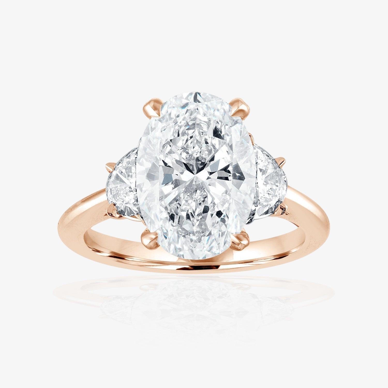 Engagement Ring Setting with Half Moon Side Stones 14K Rose Gold Oval
