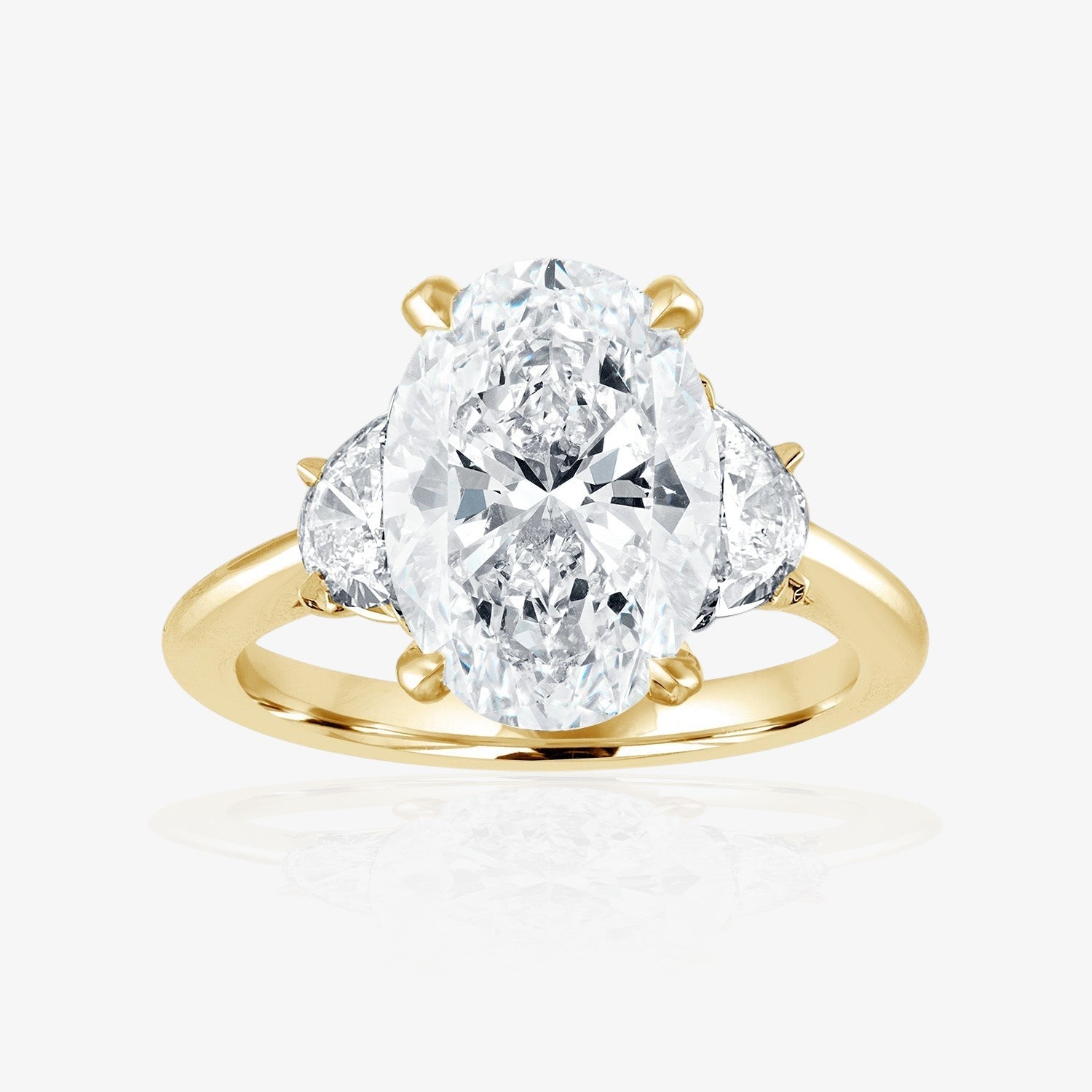 Engagement Ring Setting with Half Moon Side Stones 18K Yellow Gold Oval