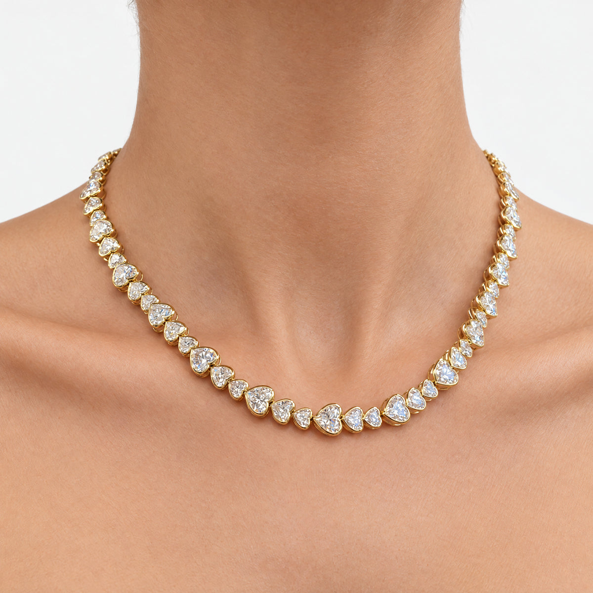 Coco Lab Diamond Heart Bezel Tennis Necklace