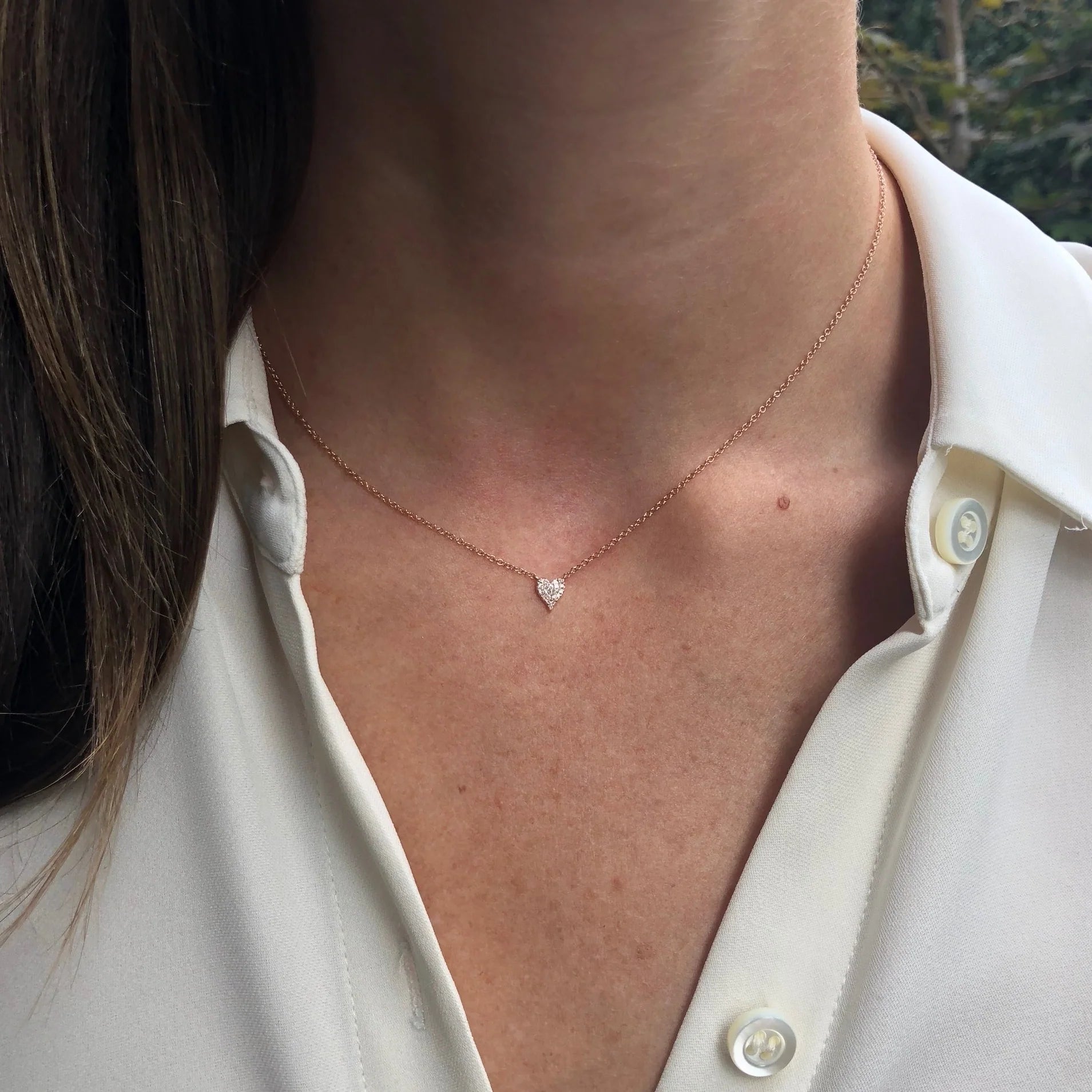 Mini Pave Heart Elongated Necklace
