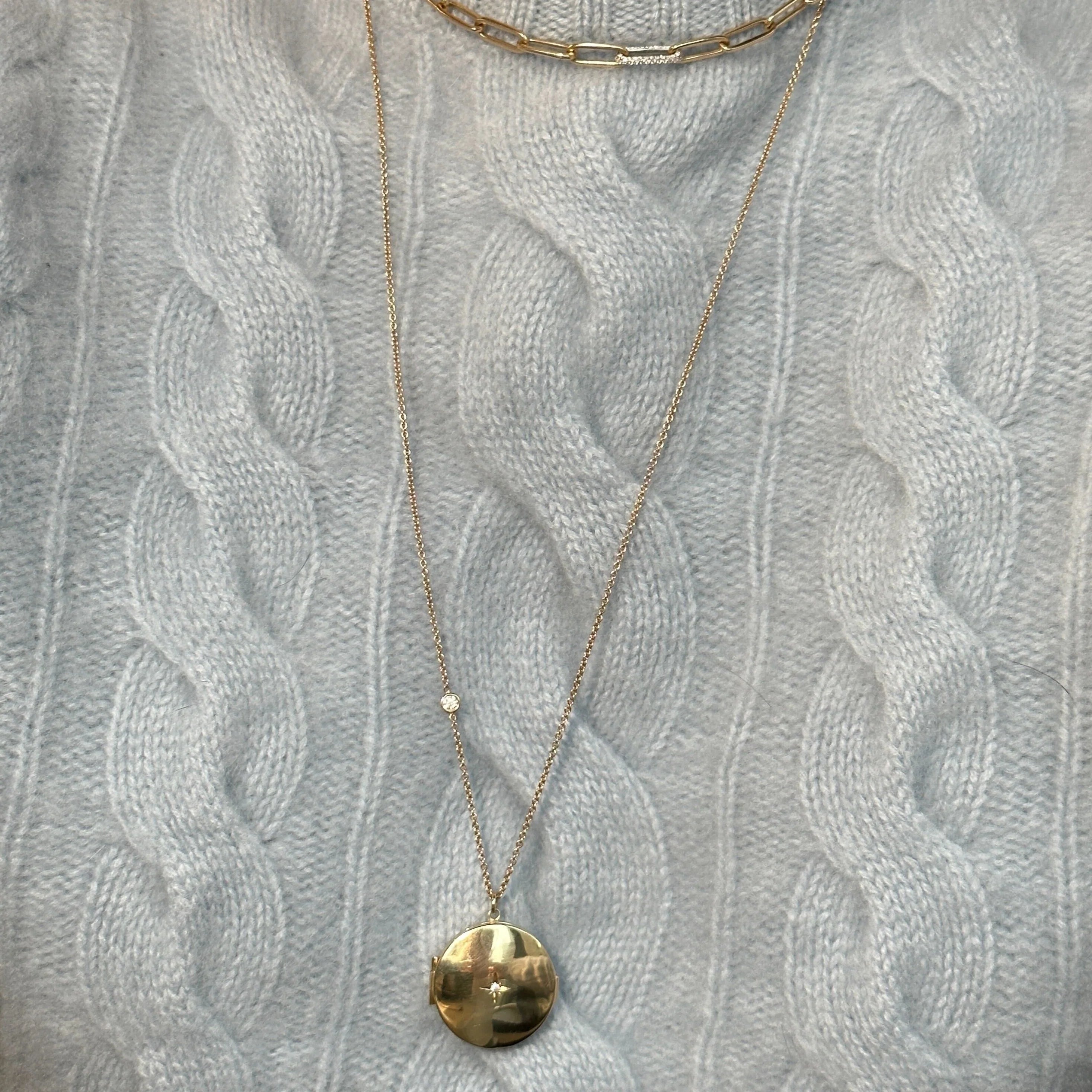 Large Round Diamond Locket Necklace with Floating Diamond
