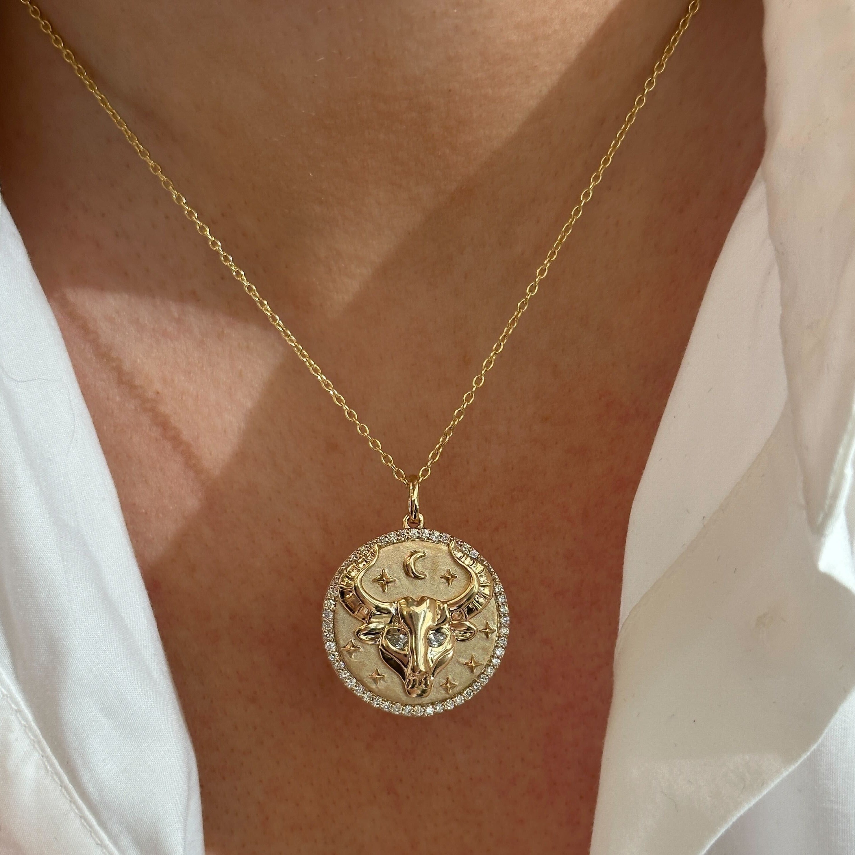 Gold and Diamond Taurus Necklace