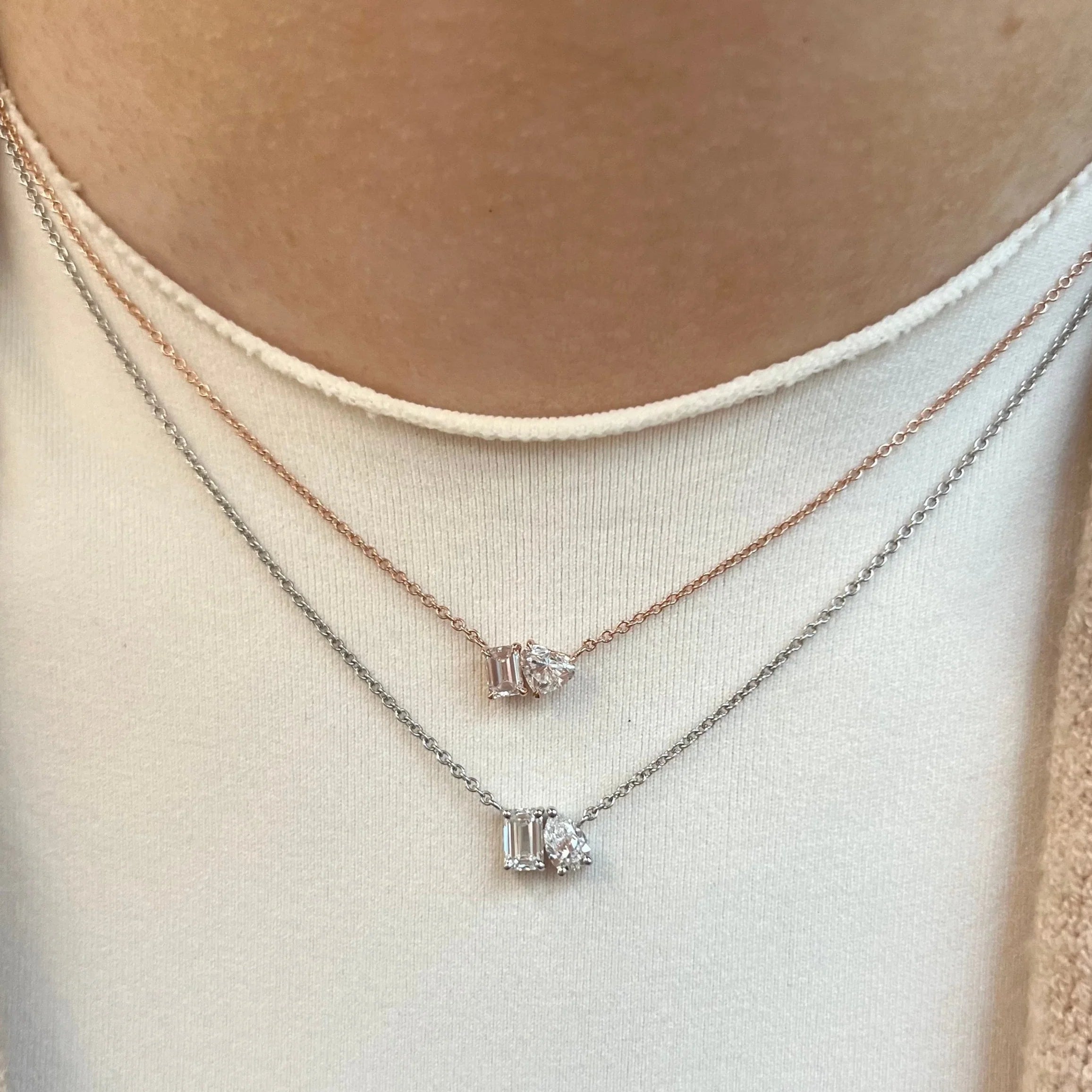 Mini Emerald-Heart Two Stone Necklace