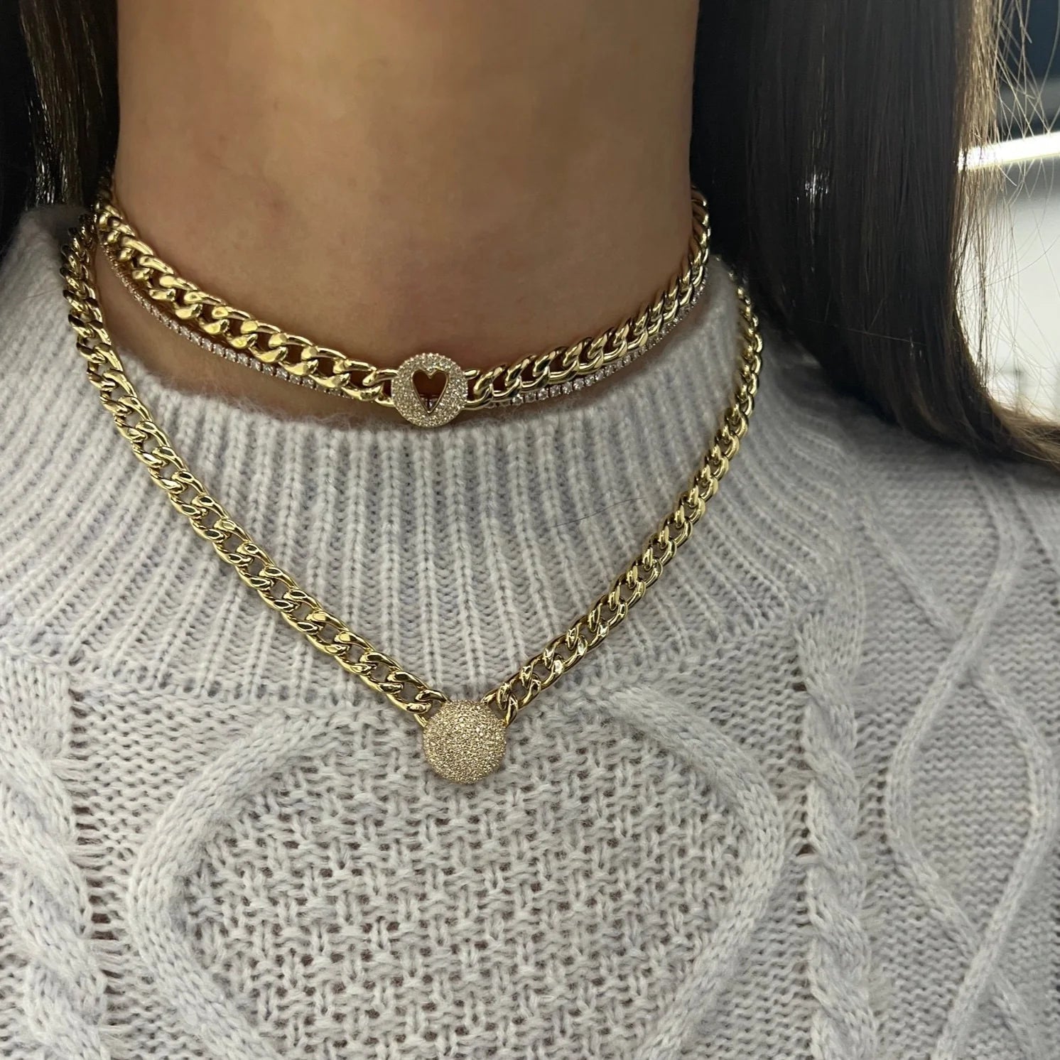 Cuban Link Choker with Puffy Pave Disc