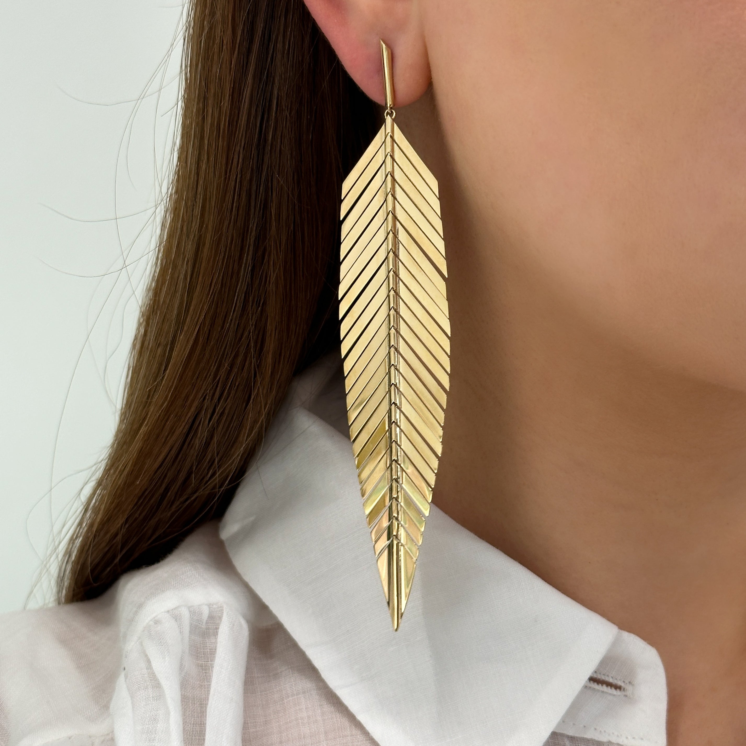 Long Turquoise Reclaimed Leather Feather Earrings, Gold Tops –  MollyauContraire