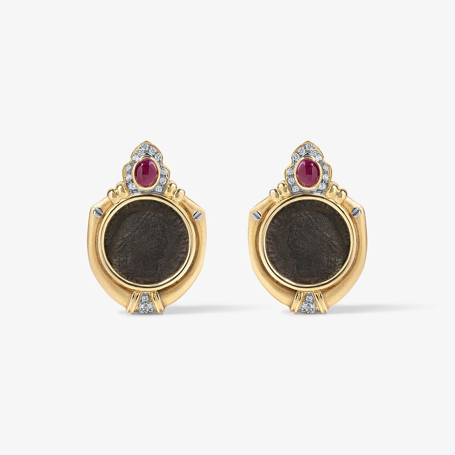 Diamond and Ruby Coin Earrings