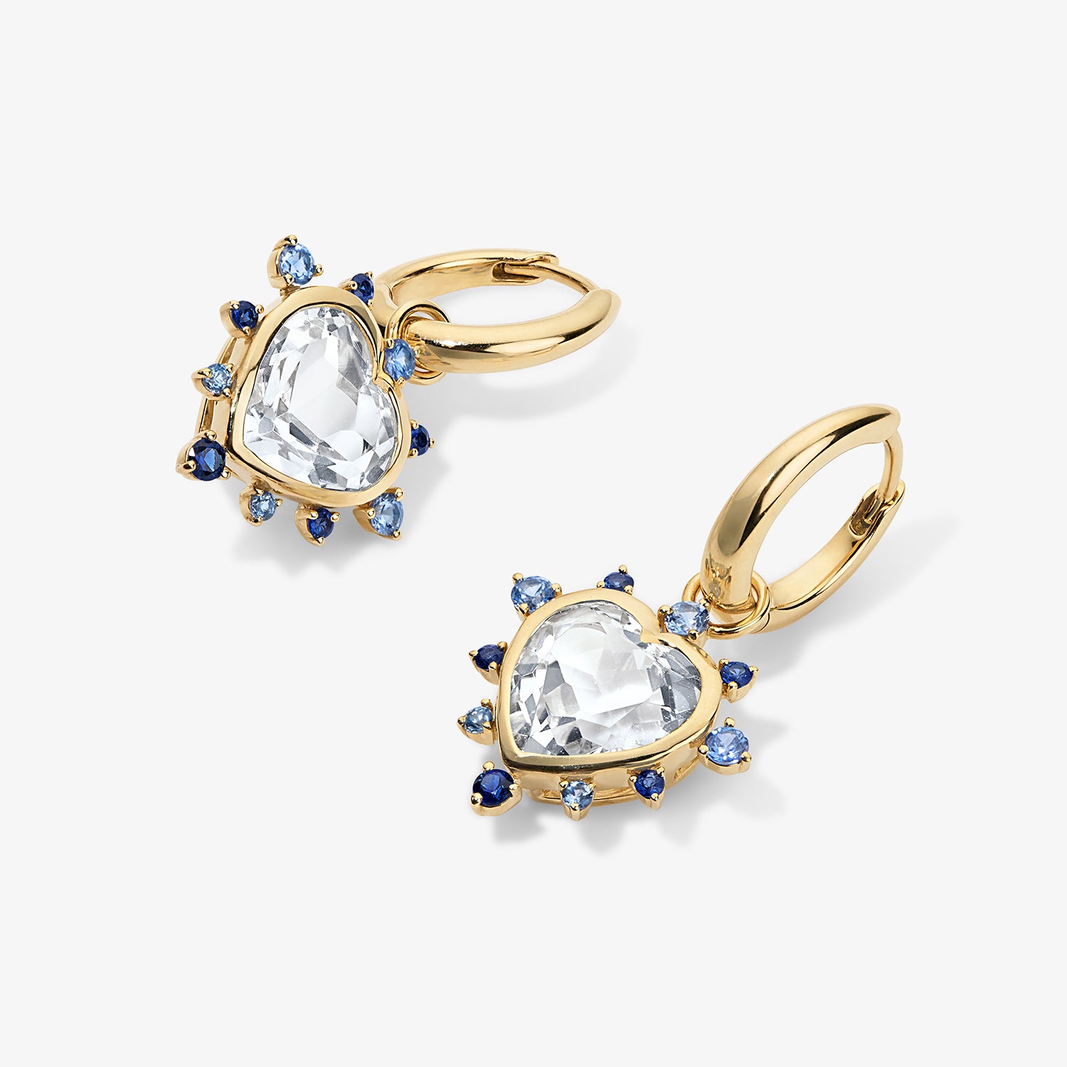 Grace Heart Drop Huggie with Blue Sapphire Halo