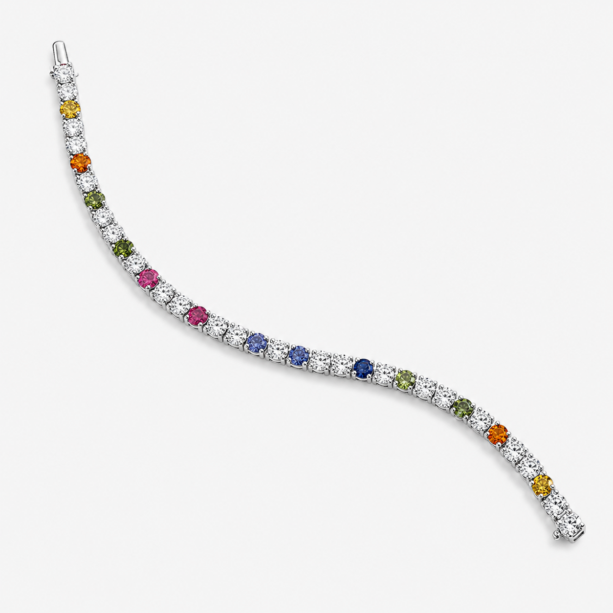 Large Signature Rainbow Sapphire and Diamond Tennis Bracelet