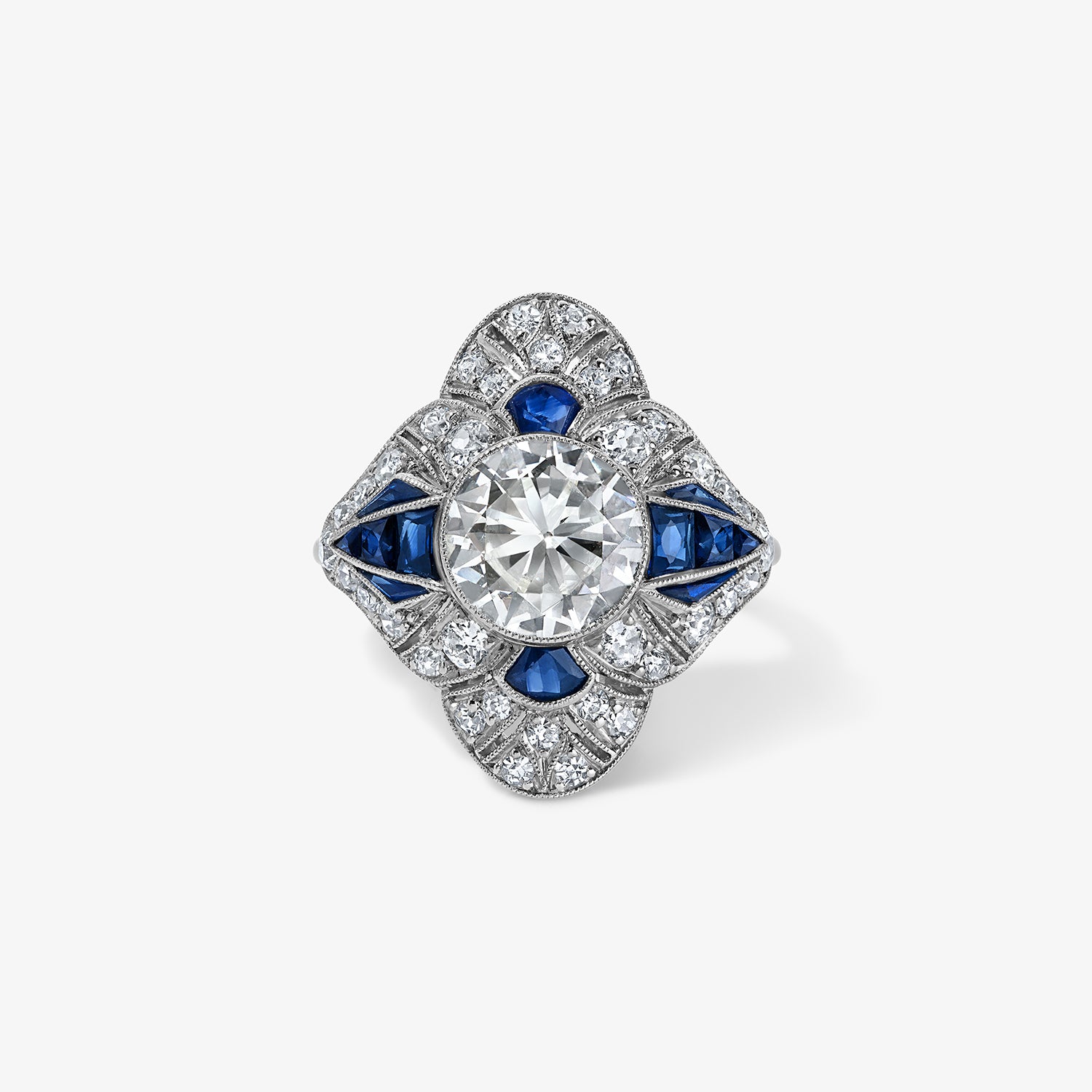 2.20ct Diamond Art Deco Ring with Sapphires