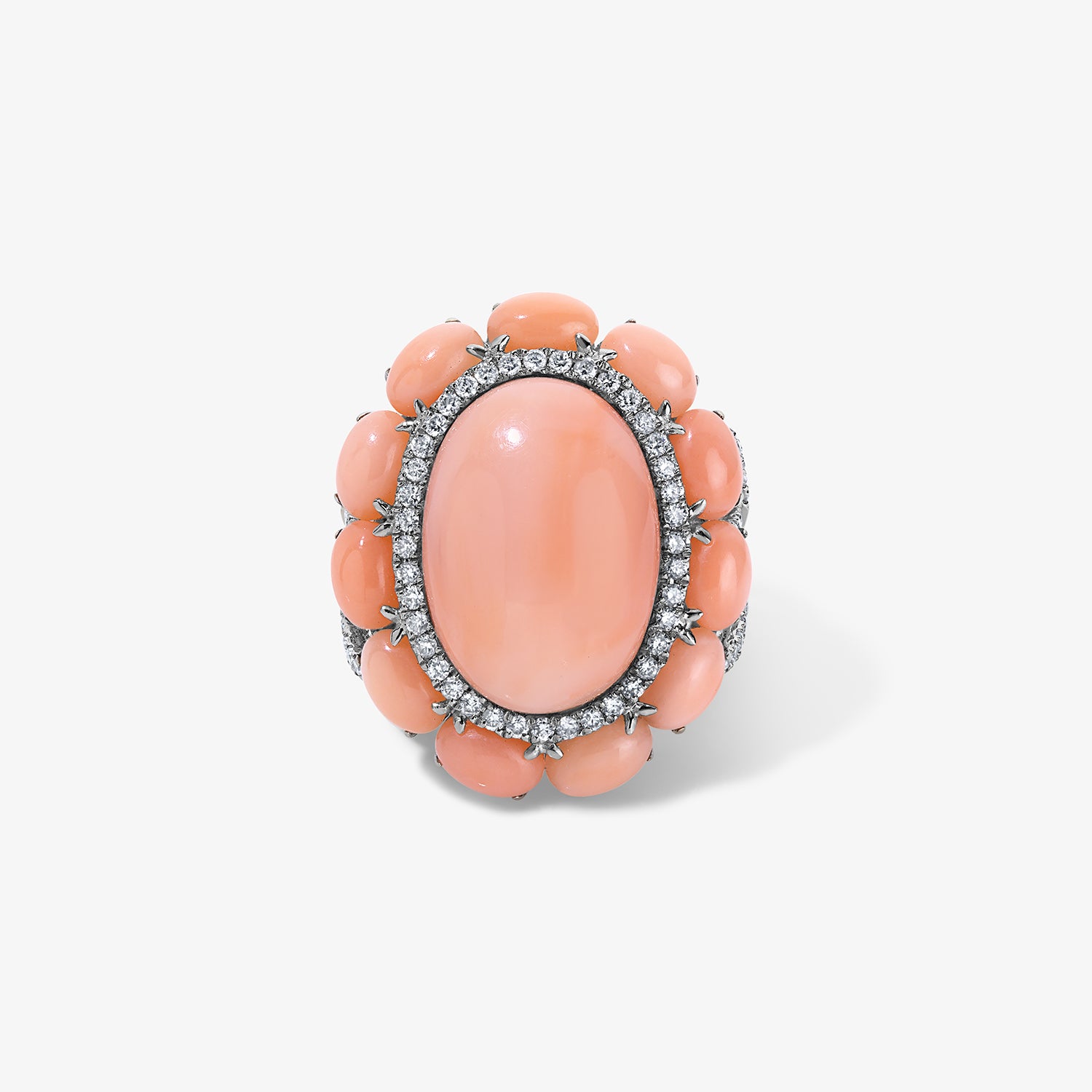 Angel Skin Coral and Diamond Cocktail Ring