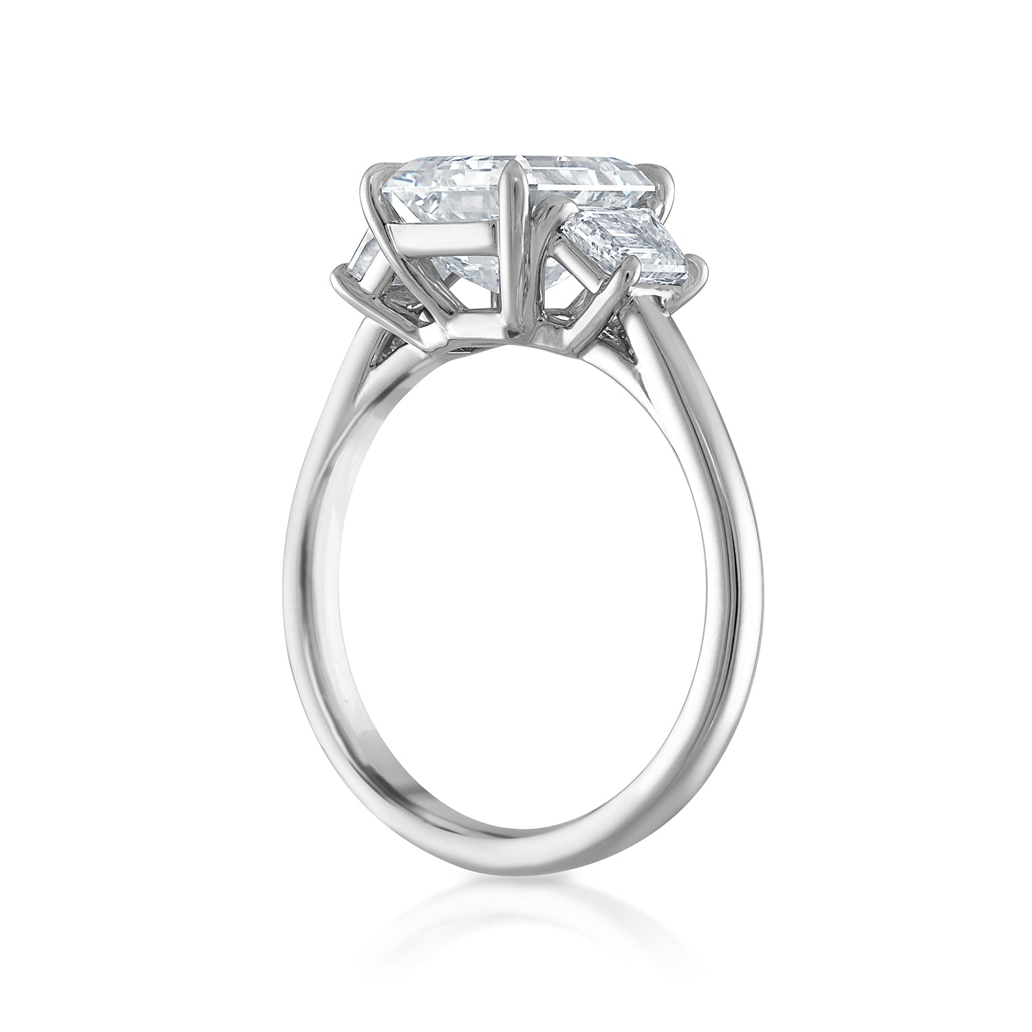 2.80ct Emerald Cut Three-Stone with Trapezoid Side Stones Engagement Ring