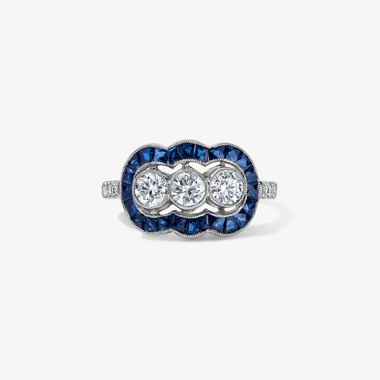 Three Stone Diamond Ring with Sapphires