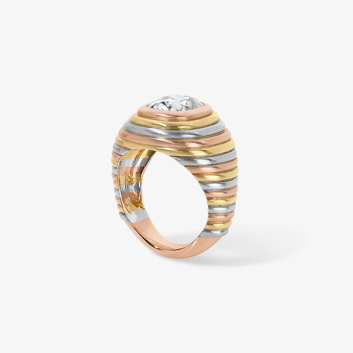 3.54ct Cushion Cut Diamond Tri-Color Ring