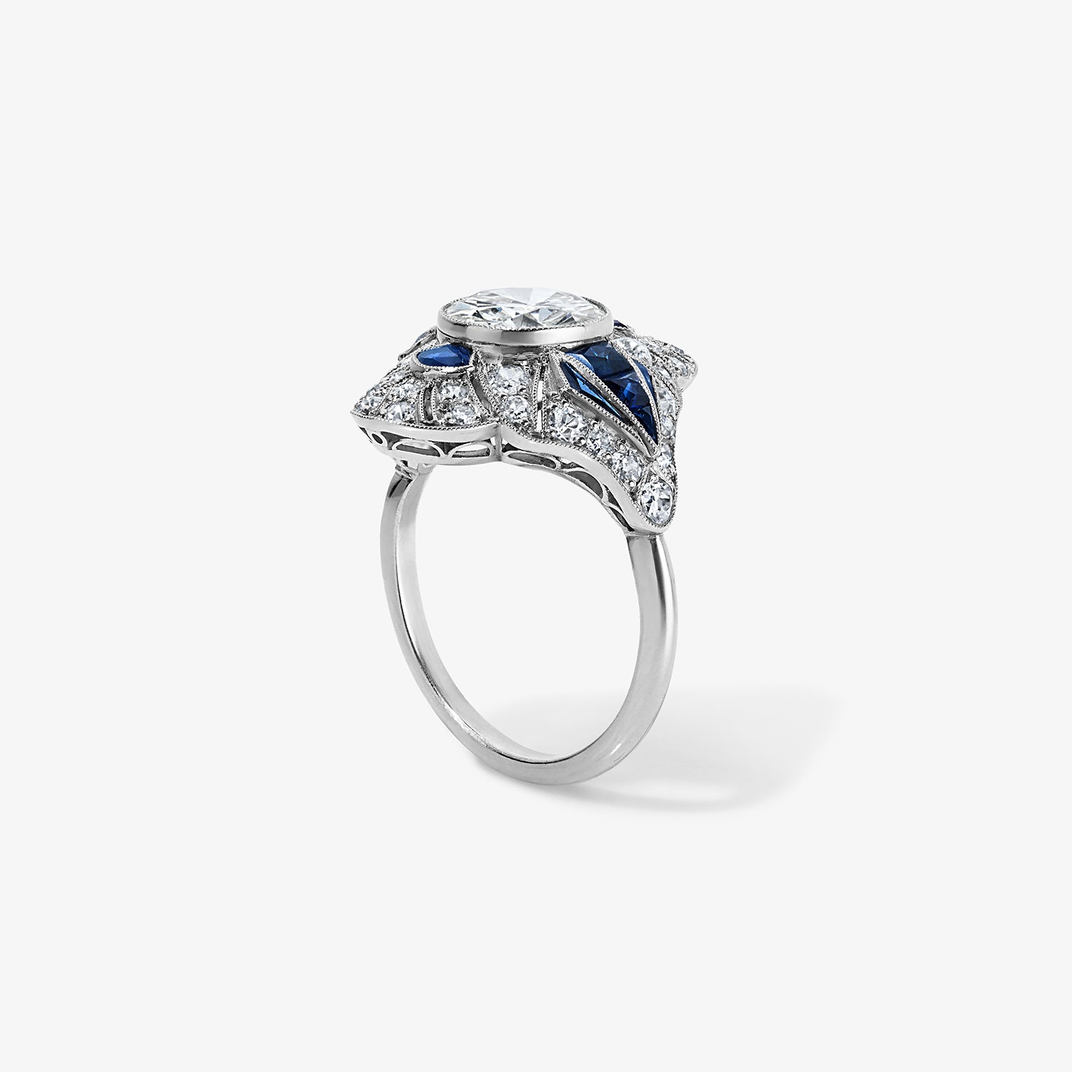 2.20ct Diamond Art Deco Ring with Sapphires