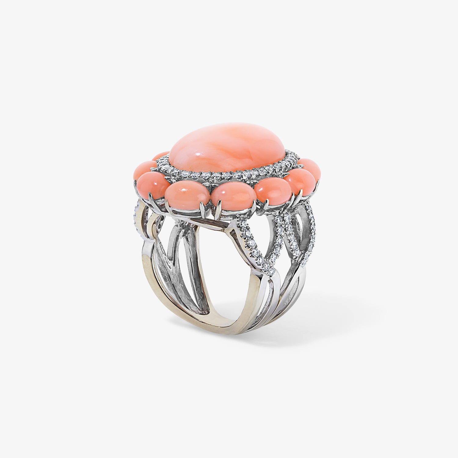 Angel Skin Coral and Diamond Cocktail Ring