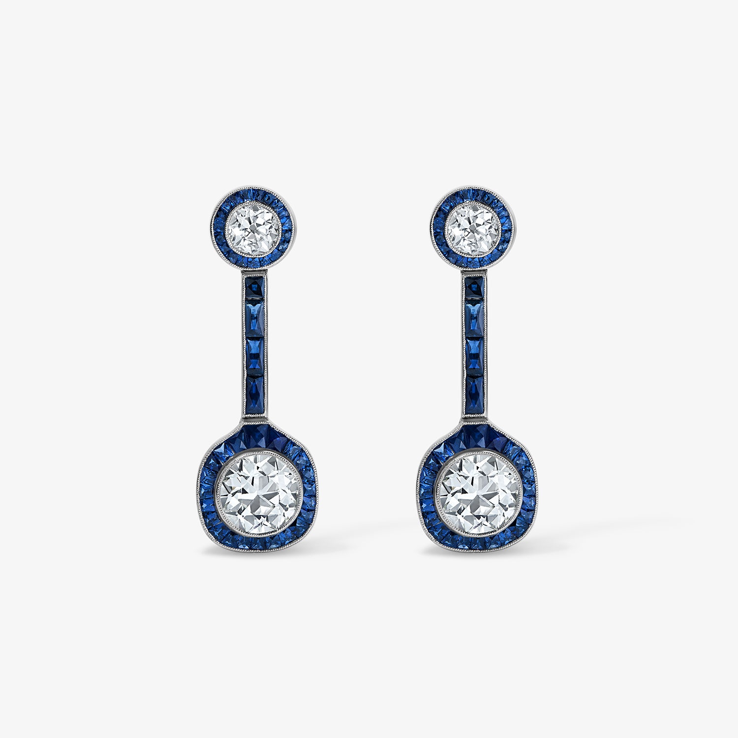 Art Deco Diamond and Sapphire Drop Earrings