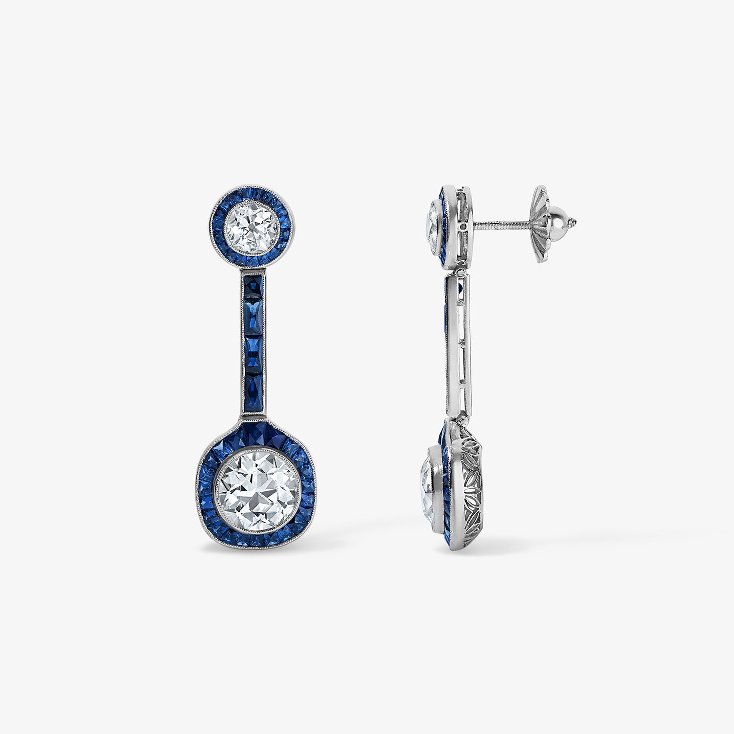 Art Deco Diamond and Sapphire Drop Earrings