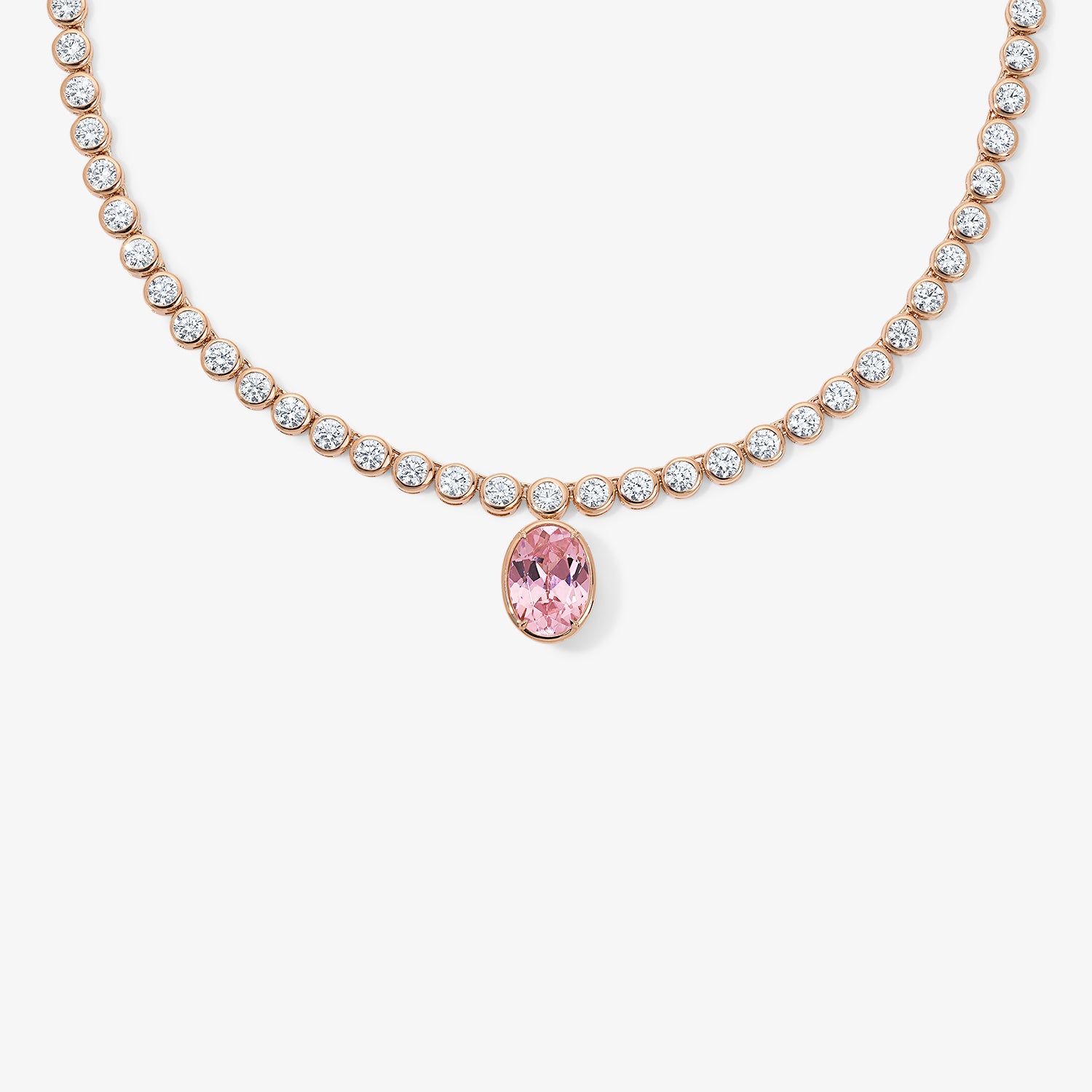 Bezel Tennis Necklace With Morganite Oval Charm