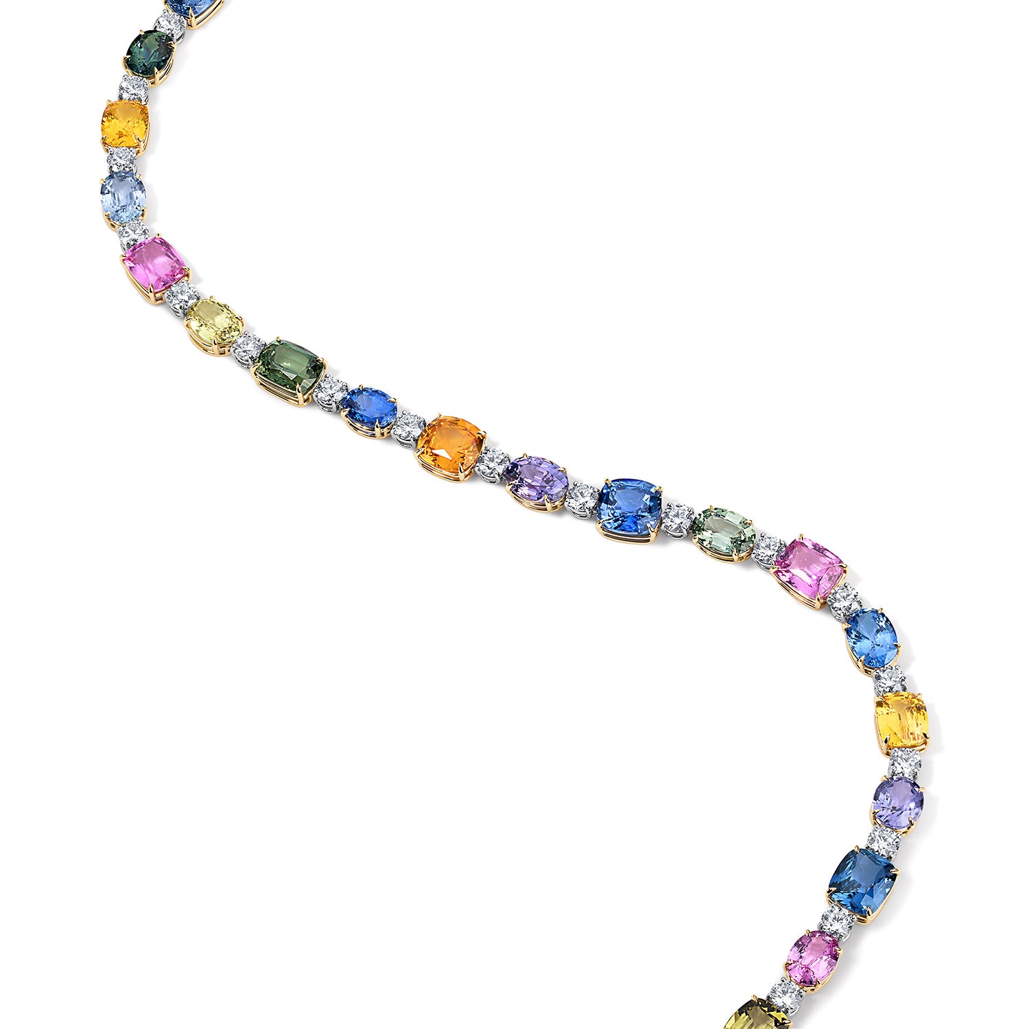 Multi-Colored Sapphire and Diamond Tennis Necklace