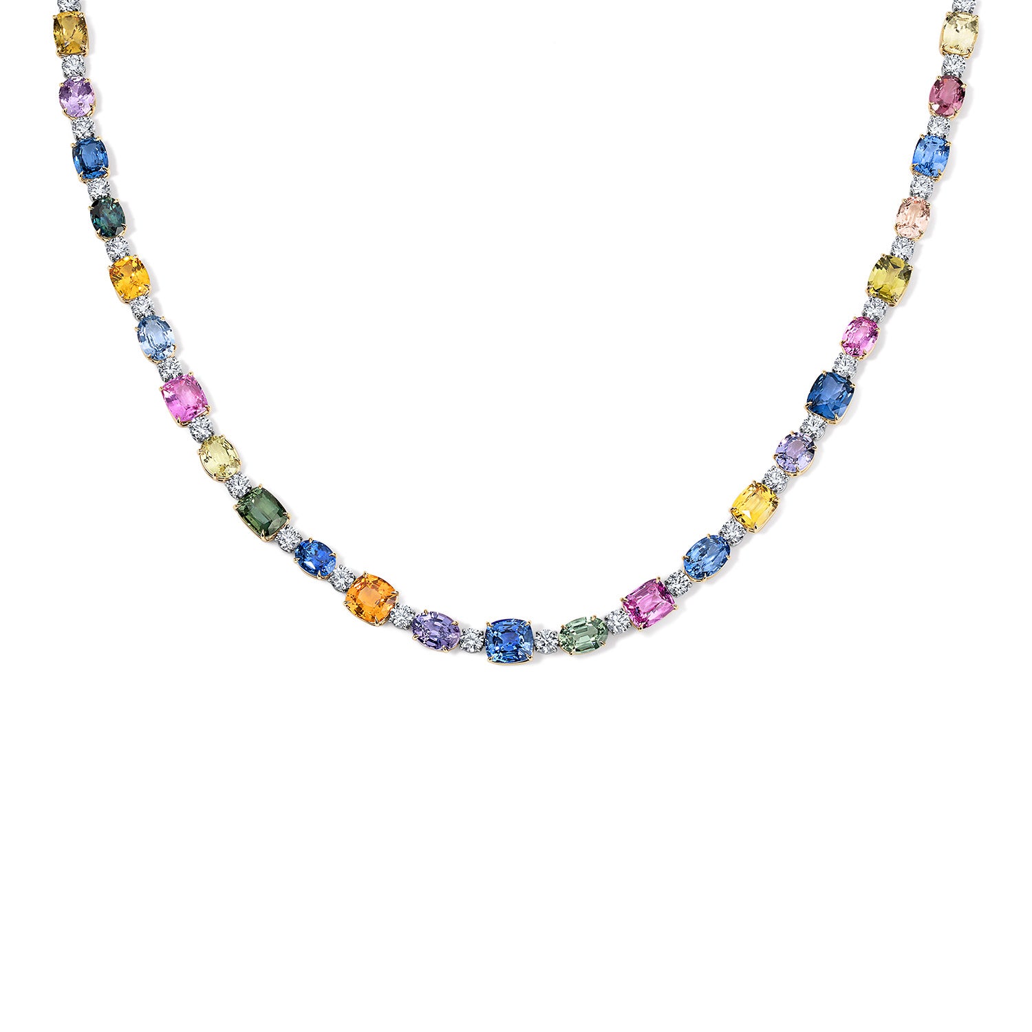 Multi-Colored Sapphire and Diamond Tennis Necklace