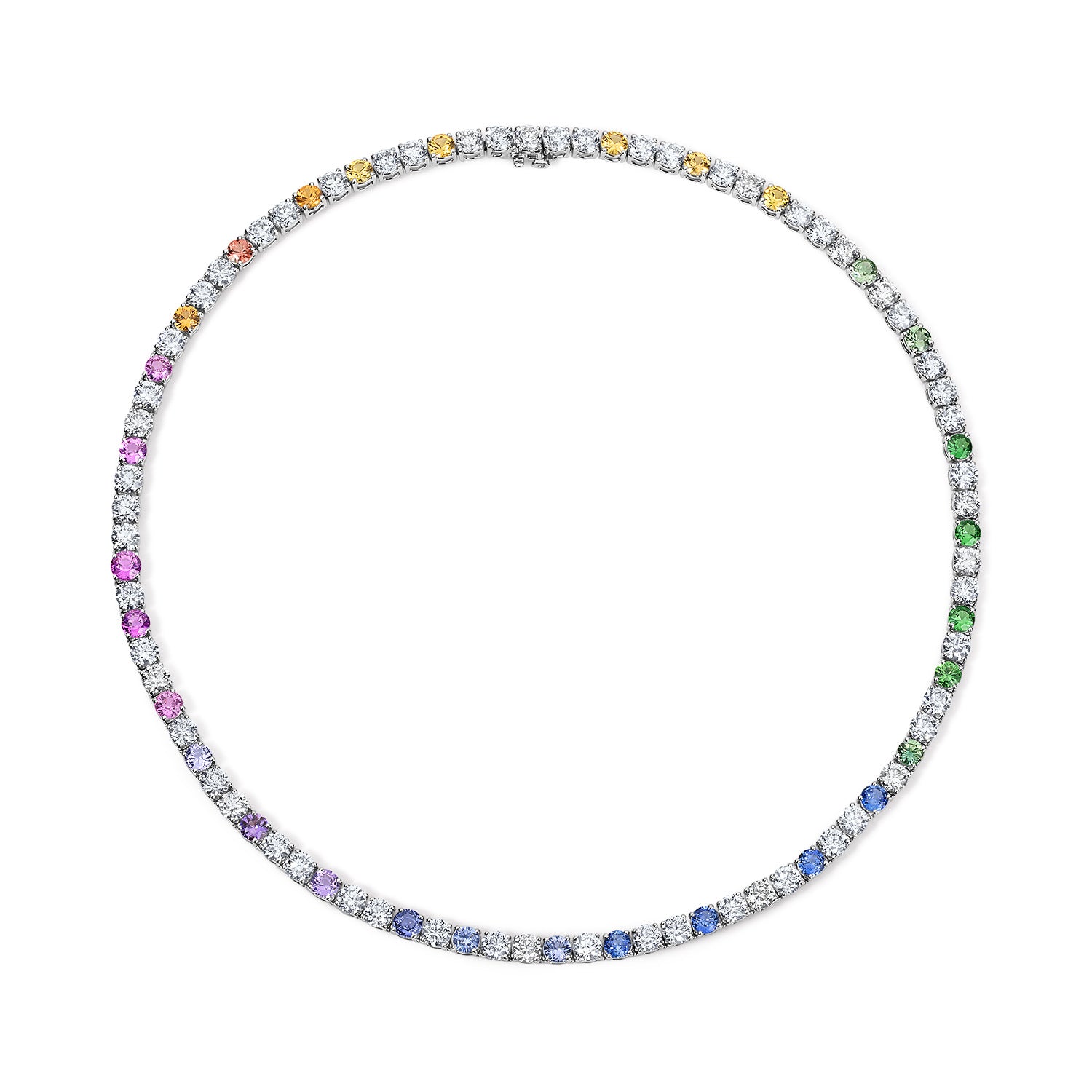 Rainbow Sapphire and Diamond Tennis Necklace