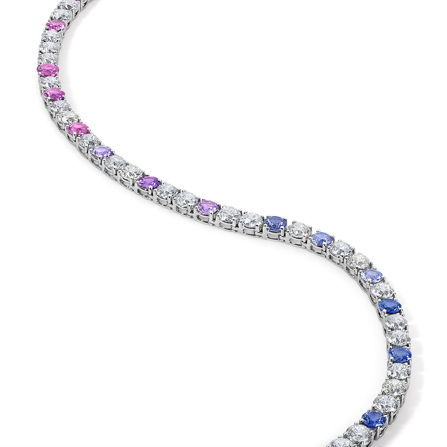 Rainbow Sapphire and Diamond Tennis Necklace