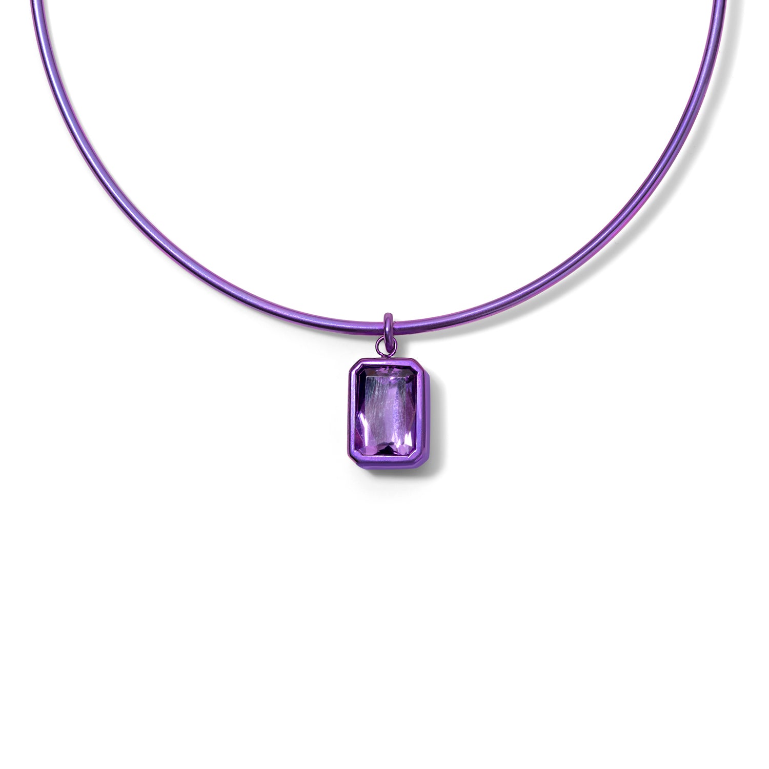 Electric Purple Wire Necklace with Octagon Amethyst