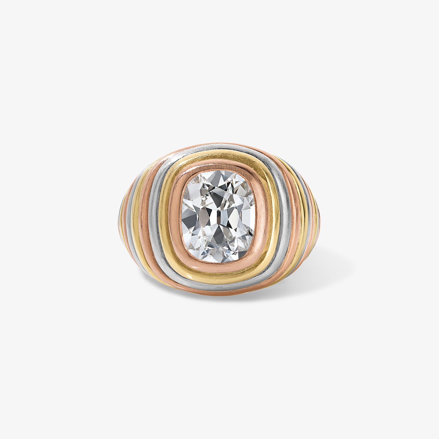 3.54ct Cushion Cut Diamond Tri-Color Ring