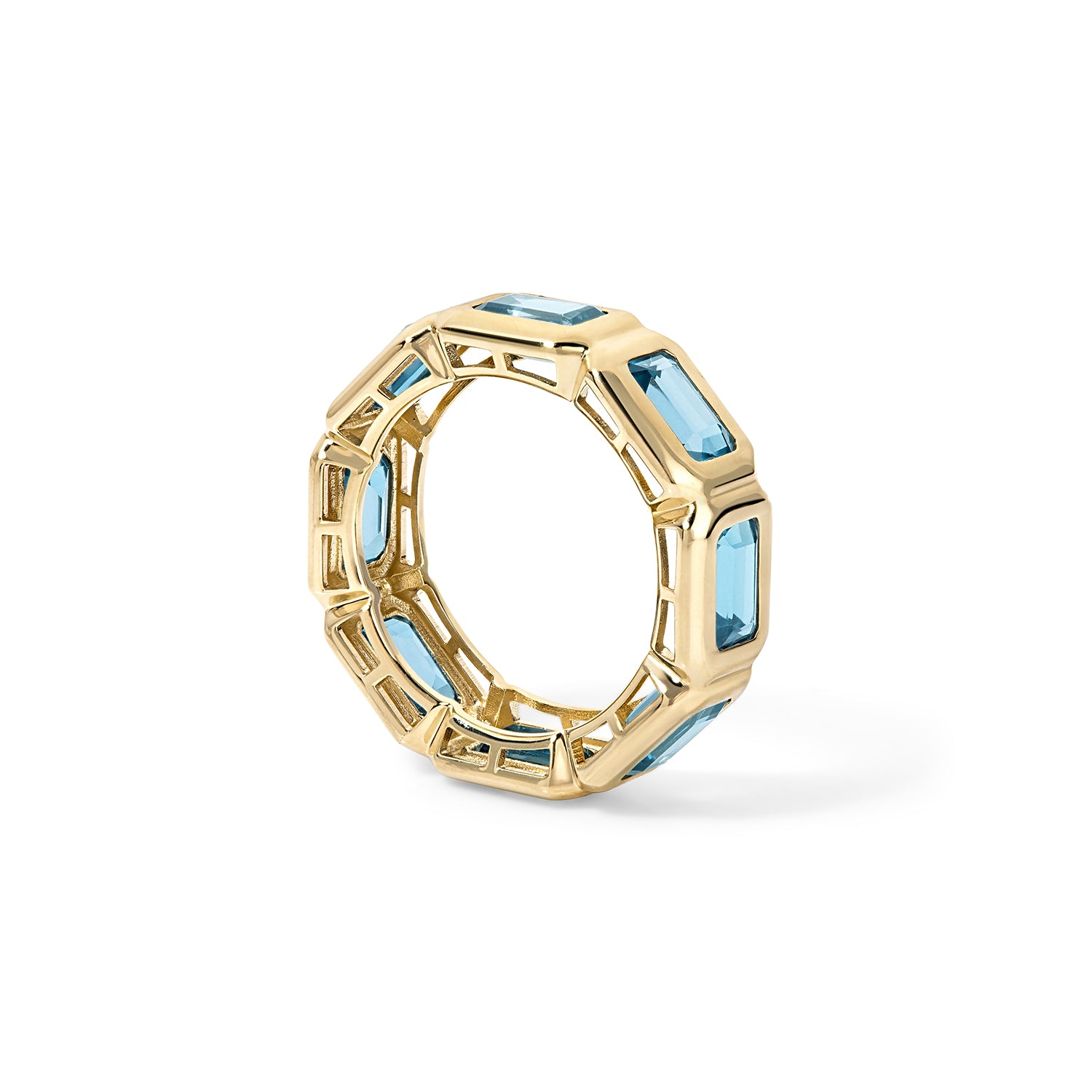 London Blue Topaz Bezel Emerald Eternity Band