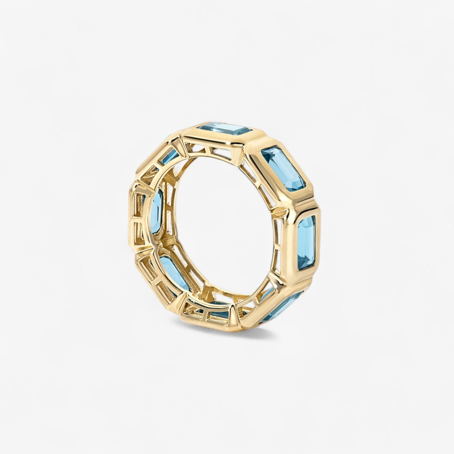 Gemma London Blue Topaz Bezel Emerald Eternity Band