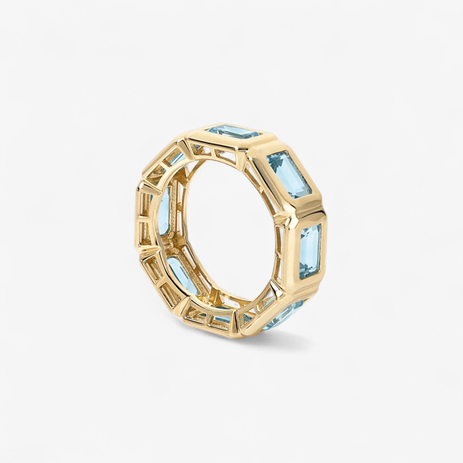 Gemma Sky Blue Topaz Bezel Emerald Eternity Band