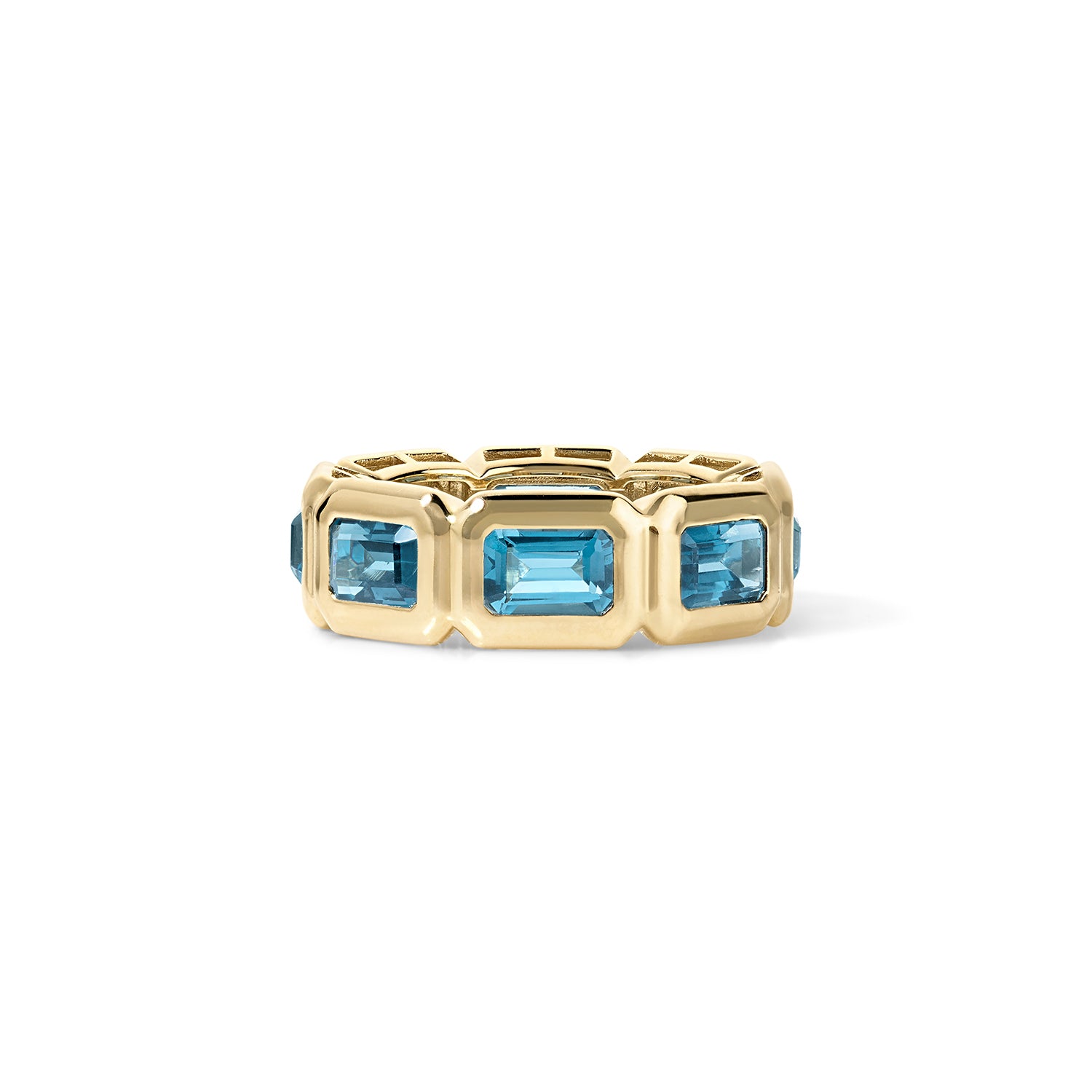 London Blue Topaz Bezel Emerald Eternity Band