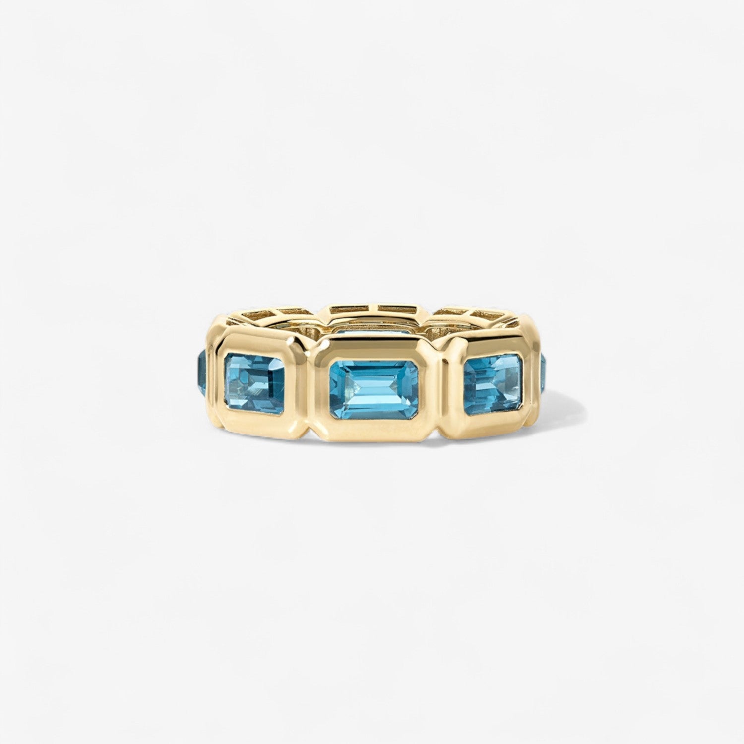 Gemma London Blue Topaz Bezel Emerald Eternity Band