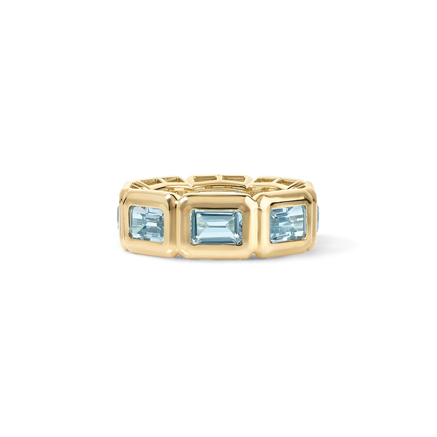 Sky Blue Topaz Bezel Emerald Eternity Band