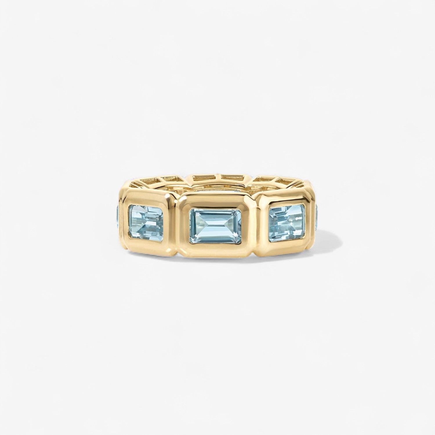 Gemma Sky Blue Topaz Bezel Emerald Eternity Band