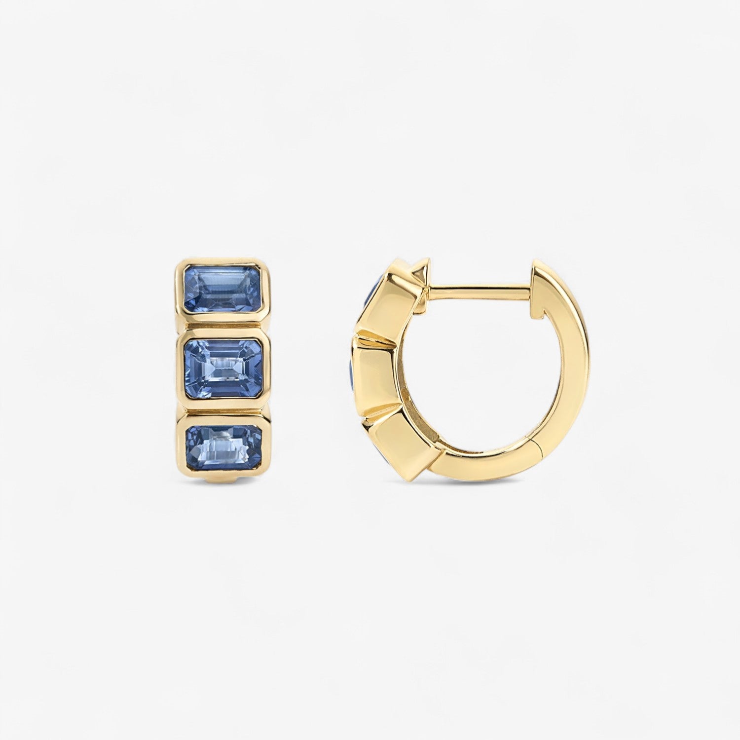 Gemma Blue Sapphire Bezel Emerald Huggies