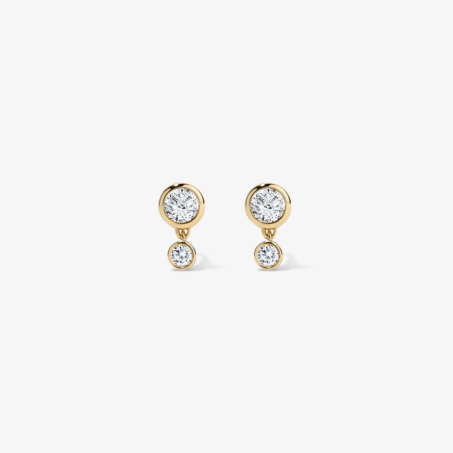 Margot Two Stone Bezel Stud Earrings 14K Yellow Gold Diamond