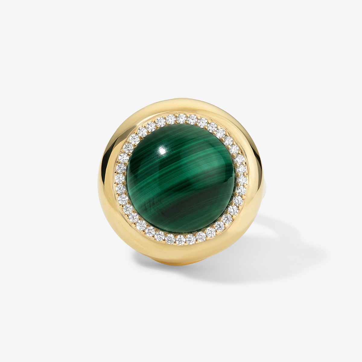 Large Malachite Candy Button Ring 14K Yellow Gold