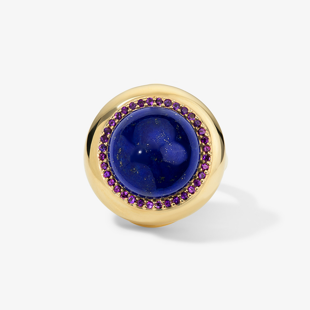 Large Lapis Lazuli Candy Button Ring 14K Yellow Gold
