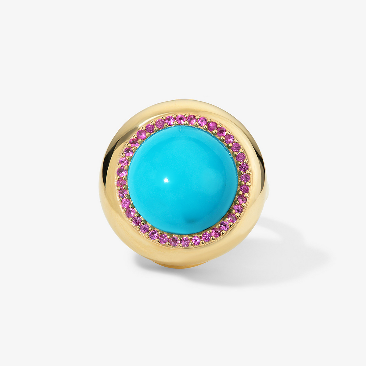Large Turquoise Candy Button Ring 14K Yellow Gold