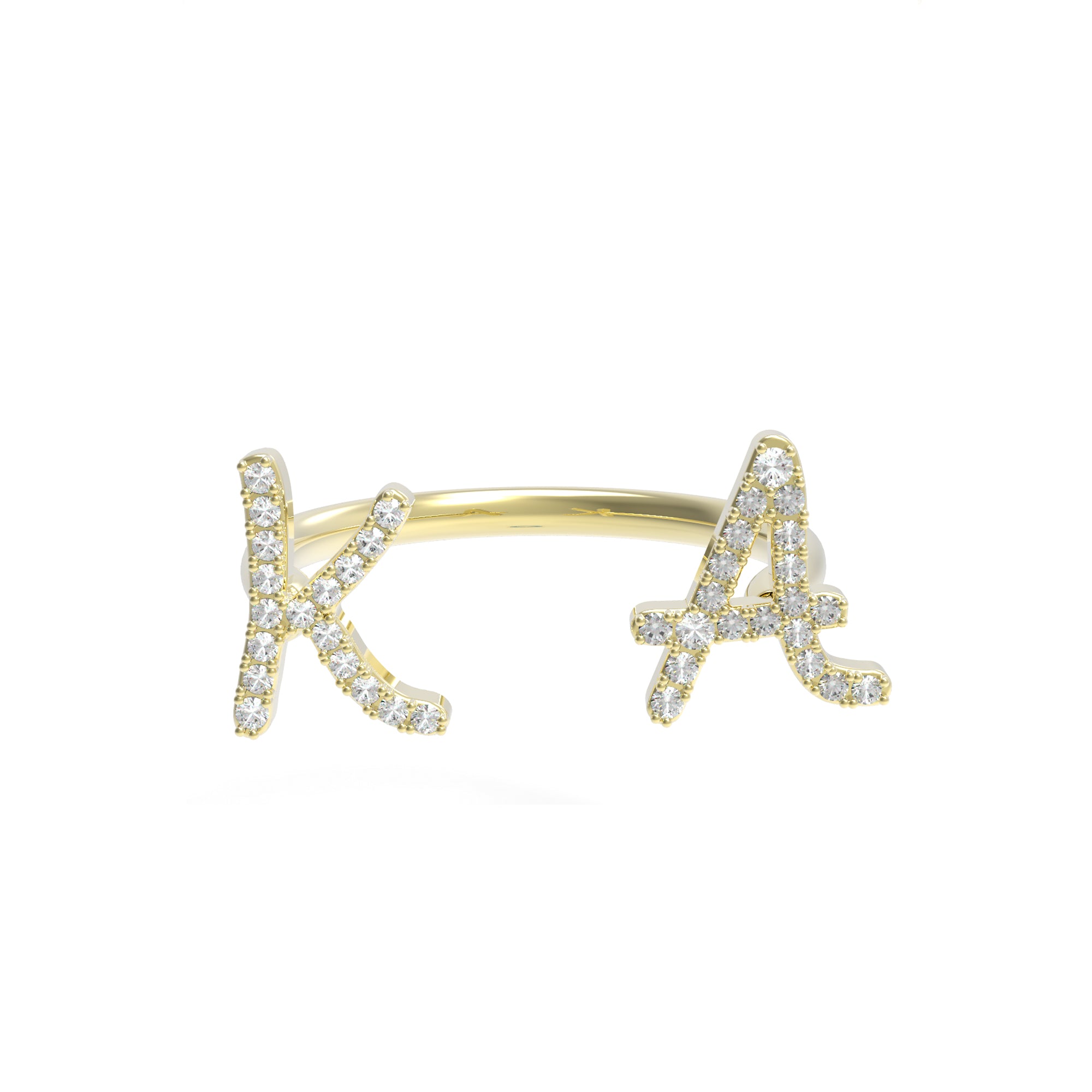 Between Finger Ring, Initials "KA" in Yellow Gold Size 6