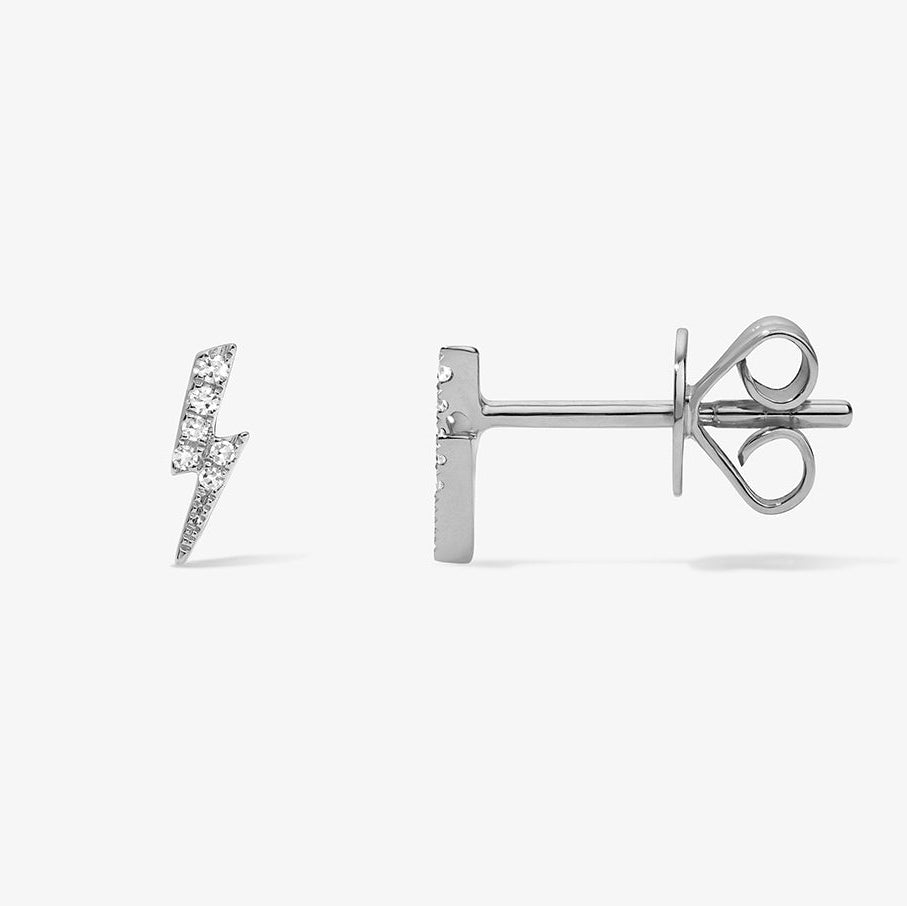 Mini Token Pave Lightening Studs 14K White Gold Pair