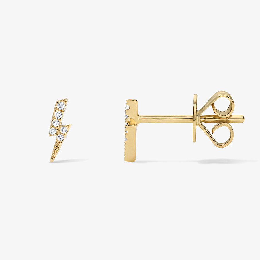 Mini Token Pave Lightening Studs 14K Yellow Gold Pair