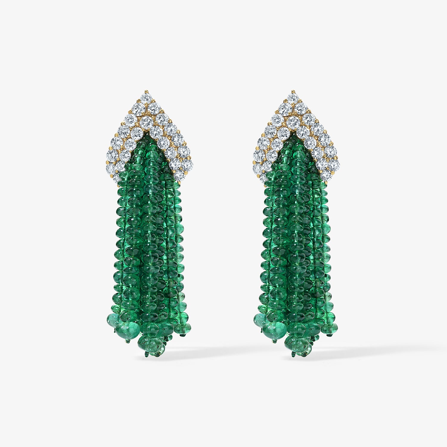 Emerald Bead and Diamond Tassel Earring and Brooch Set