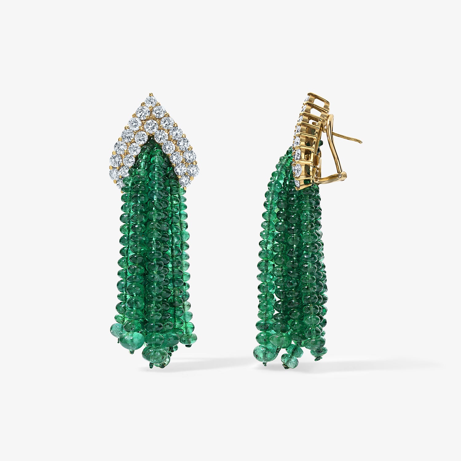 Emerald Bead and Diamond Tassel Earring and Brooch Set
